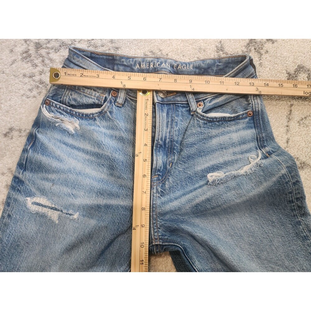 American Eagle Mom Jeans Distressed Patchwork Size 2 Long Y2K 90s Bohemian - Picture 3 of 7